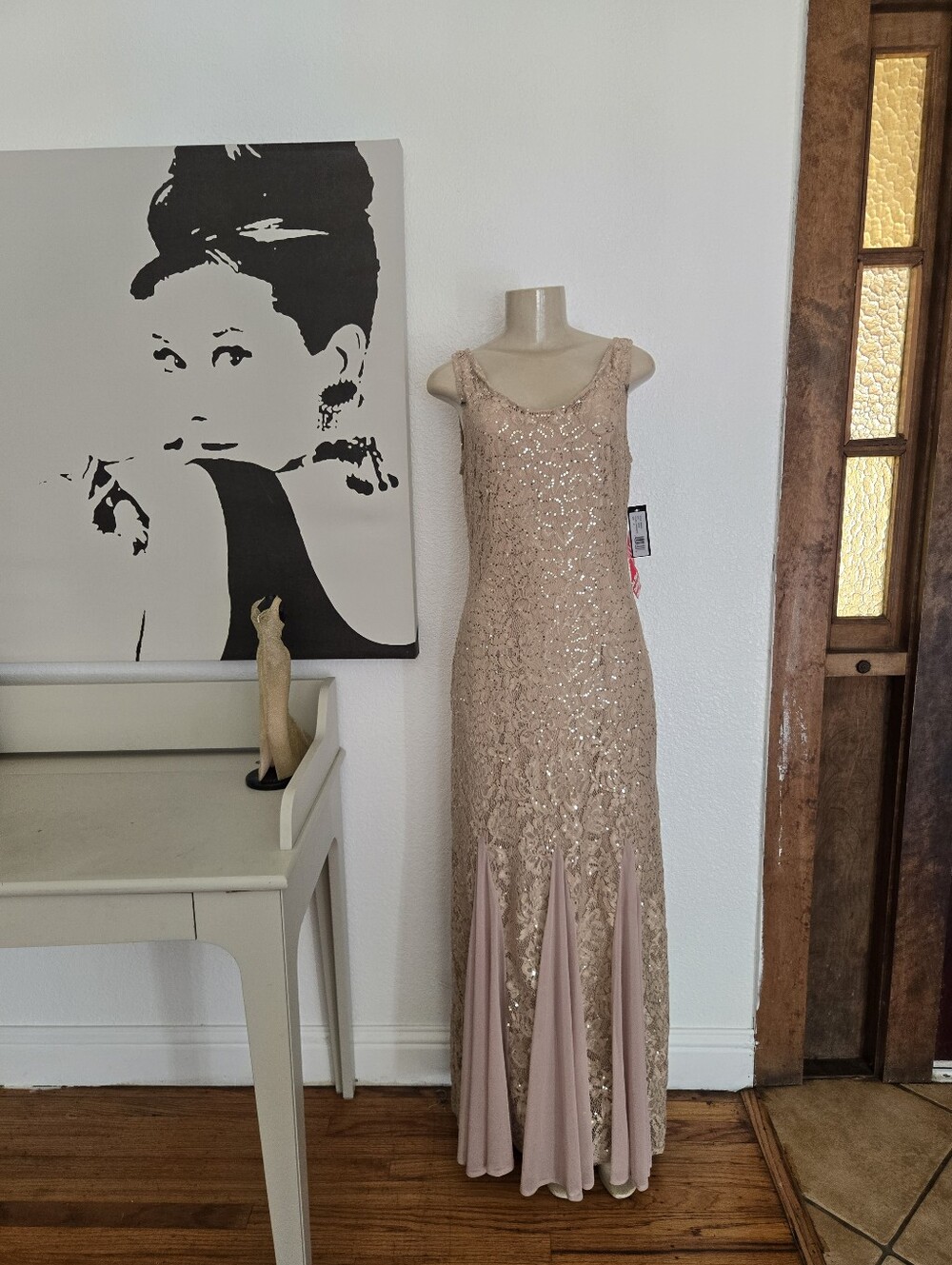 NWT ONYX Nite Elegant Sequin Scoop-Neck Evening Gown - Blush Size 12